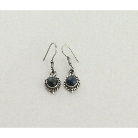 Sterling Silver Black Cats Eye Quartz Earrings Dangle Drop Earrings - Picture 8 of 8